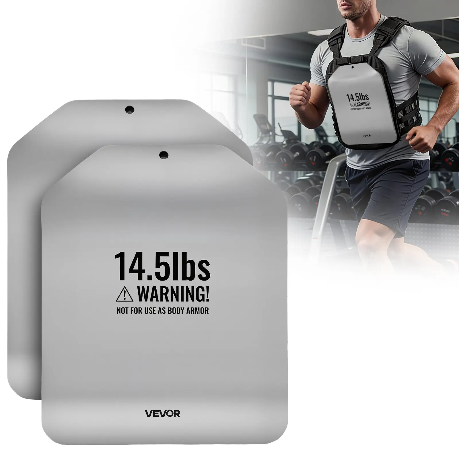 VEVOR Curved Weight Vest Plates, 14.5 LB Pairs (29.5 lbs Total/13.35 kg), Premium Steel Tactical Plates, Ergonomic Design, for Body Weights Training, Move Freely While Training, Stay Balanced