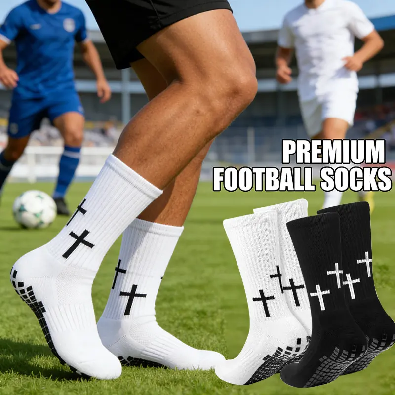 2/6 Pairs Men's Anti-Slip Football Socks with Bioadhesive Silicone Cross Grip, Breathable & Moisture-Wicking for Training, Anti-Slip Grip Sports Socks, Bioadhesive Moisture-Wicking Silicone Sports Socks