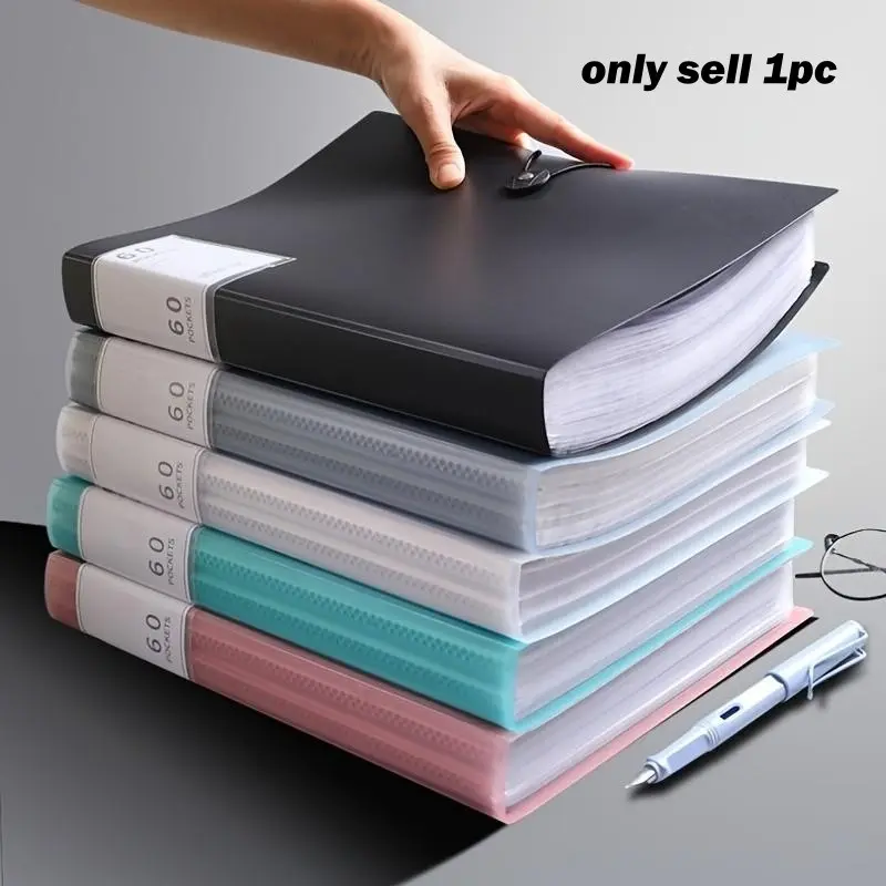A4 File Folder with 60 Pockets for A4-Sized Documents, Durable PP Material, Highly Transparent for Easy Storage and Organization, Plastic File Folder