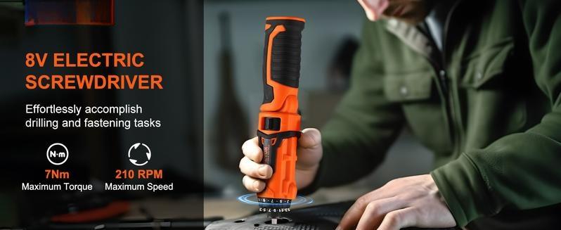 Torque Screwdriver, 8V 7Nm Electric Screwdriver Rechargeable Set with 82 Accessory Kit and Charging Cable, LED Light Dual Position Handle, Nut Drivers Magnetic Bit Holder Tool Kit Home Repair