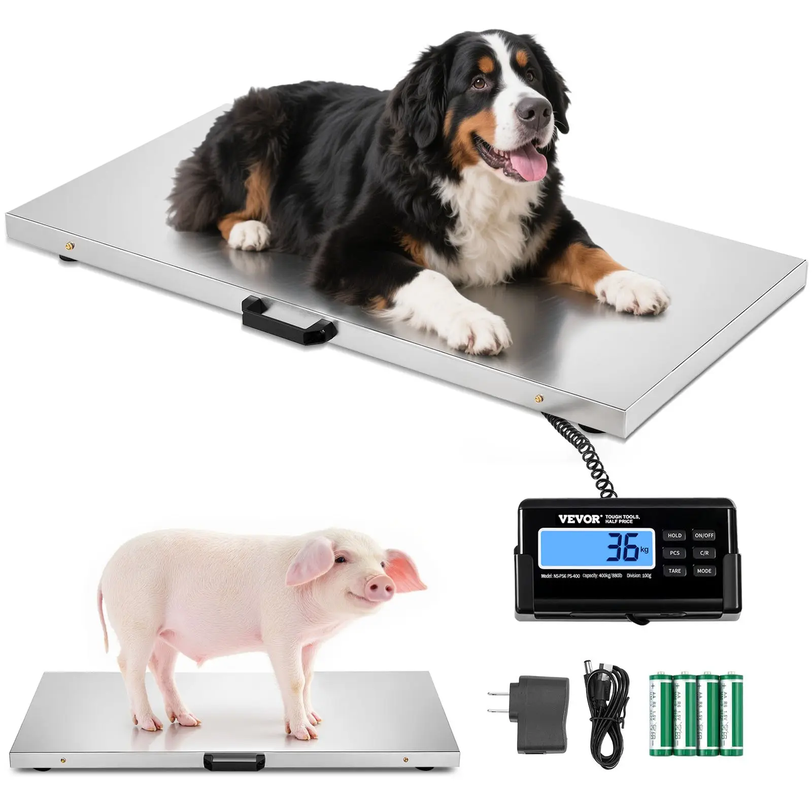 【Summerfinds】VEVOR Livestock Scale 700LBS, Dog Scales Large Platform 40.6x20.9Inch Stainless Steel Vet Scale Industrial Floor Scale Large Animal Scale Pig Scale Goat Weight Scale Pet Digital Scale