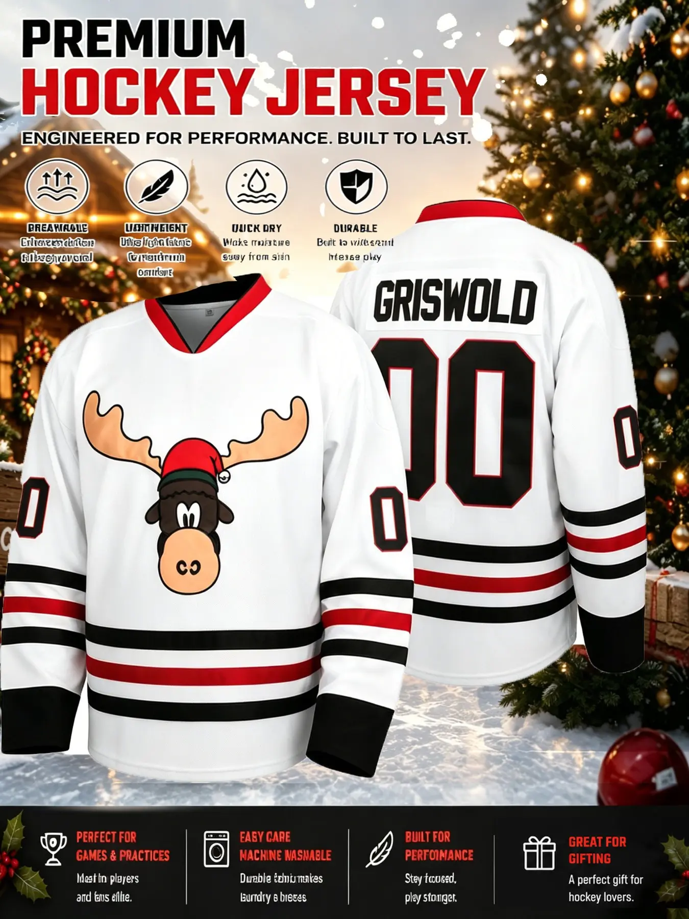 Men's White # 00 Hockey Jersey with Animal Pattern, Loose-Fitting Casual Jumper for All Seasons, Ideal Christmas Gift and Sports Training Wear, Casual Sports Tops