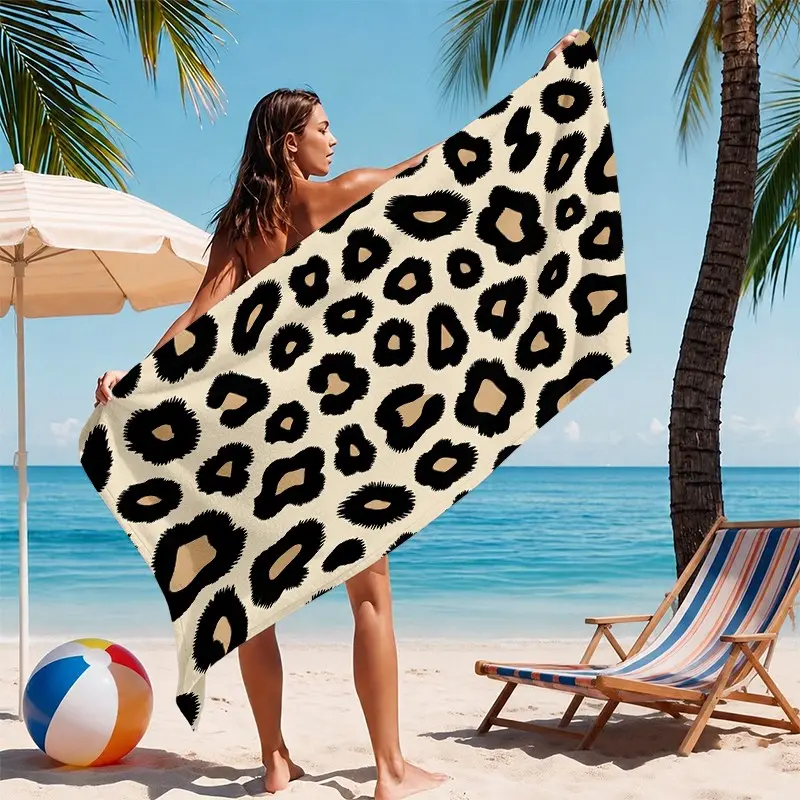 Leopard Print Beach Towel, Fashion Animal Texture Design, Absorbent and Sand-Resistant, Ideal for Beach, Pool, Travel, Outdoor Activities
