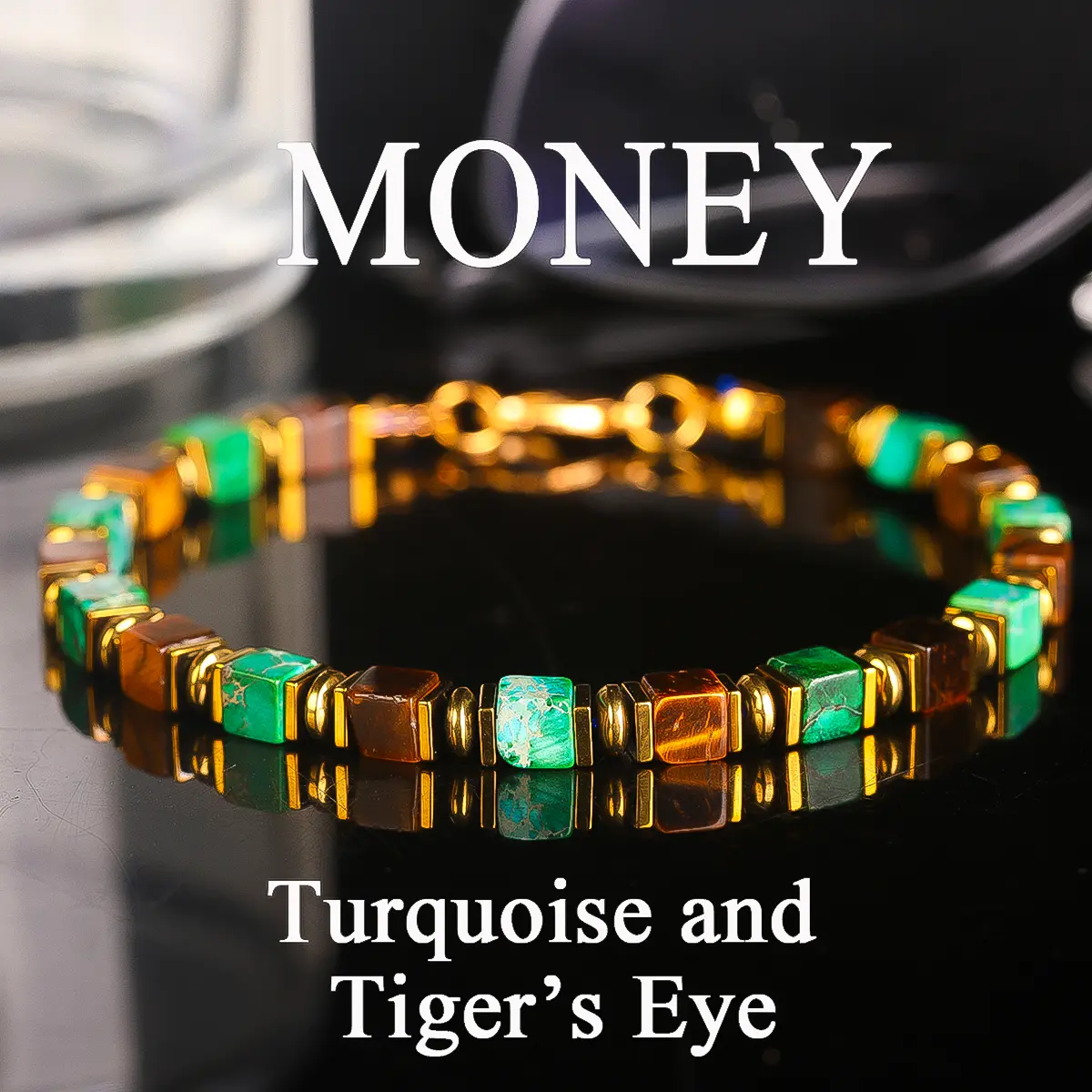 Casual Style Turquoise and Lapis Lazuli Square Bead Money Bracelet, Attracting Wealth, Abundance, and Prosperity. Handmade Natural Stone Skin-friendly Jewelry, Suitable for Daily Wear and Gift Giving