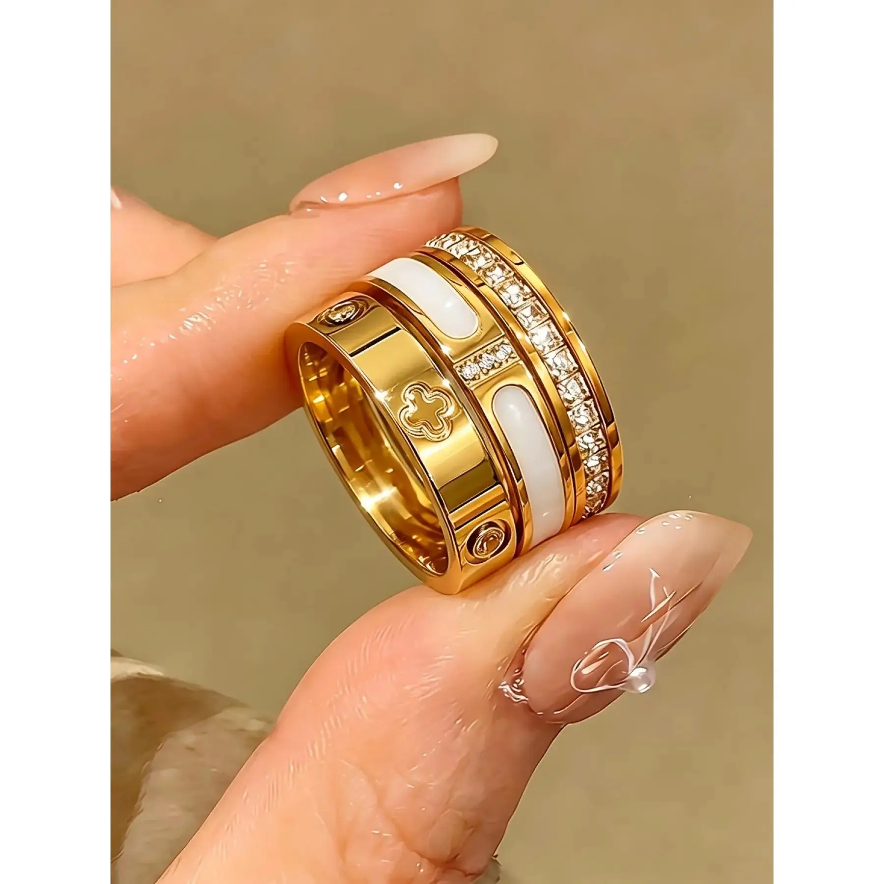 3pcs 18K Gold-Plated Luxury Sparkling Ring Set, Available in Multiple Sizes, Waterproof, Wear-Resistant, and Hypoallergenic, Suitable for Women's Daily Wear, Parties, Gifting, and Vacations, Stunning Ring Set
