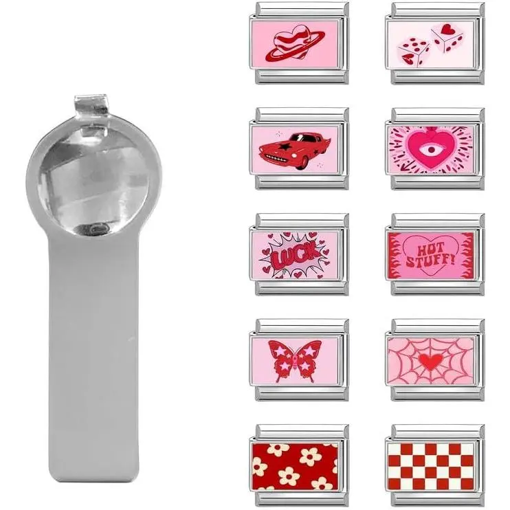 Italian  Bracelet  9mm Stainless Steel Bulk Charms | Women's Italian Style Charms, DIY removable Bracelets Set with Opening Tool and 10 Modules,    for Girls