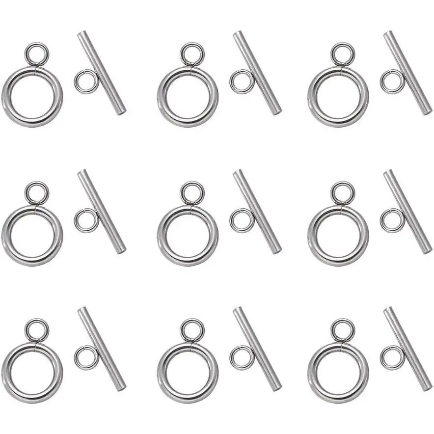 20 Sets 304 Stainless Steel Round  Toggle Clasps & Tbar Clasps for Necklace Bracelet  Making  Tone