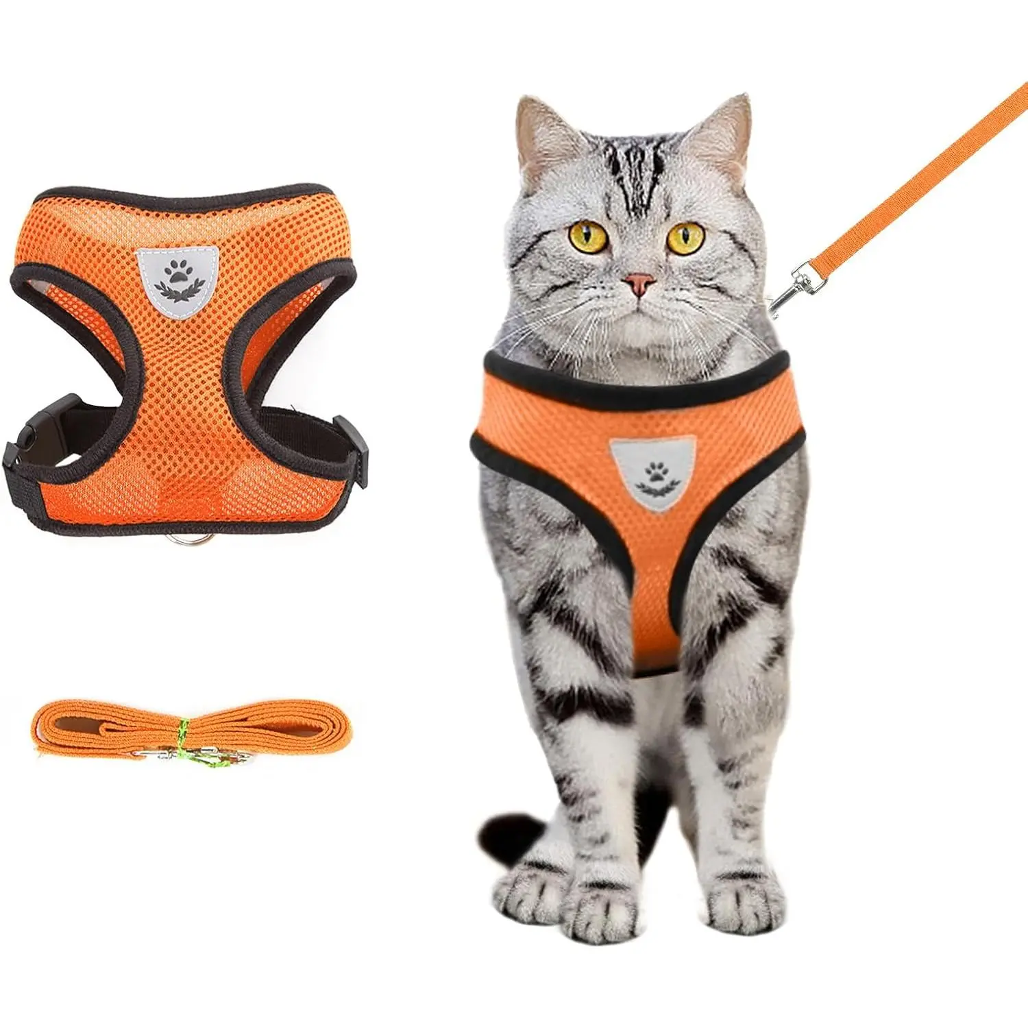 Summer  Chest Harness and Leash, Anti-Escape Adjustable Soft mesh  Leash and Chest Harness Set for  Types of Cats  Vests (Size M, Orange)