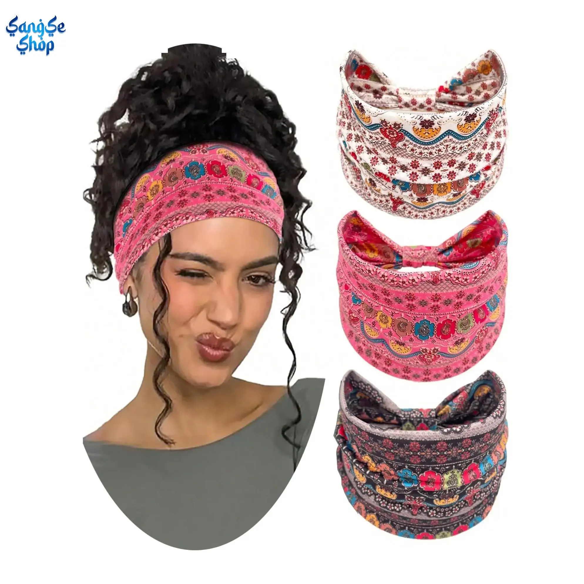 Women's Wide Headbands, 3 Piece Boho Floral Print Soft Elastic Hair Accessories for Casual Everyday Outfits, Beach & Dates, 3 Pieces, Women Girls, Wide Band, One Size