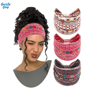 Women's Boho Floral Print Wide Headbands, Ditsy Flower Pattern Elastic Hair Bands, Soft Non-Slip Turban Head Wraps, Fashion Bag Accessory Charms for Daily Wear, Travel