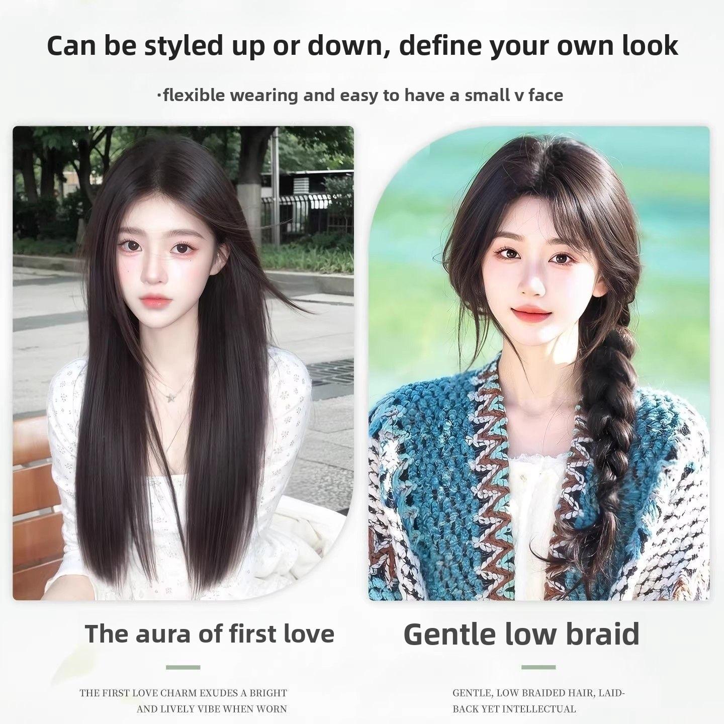 Women's Full Head Synthetic Wig Long Black Straight Middle Part Fluffy Natural Daily Hairstyle Wig for Everyday Use