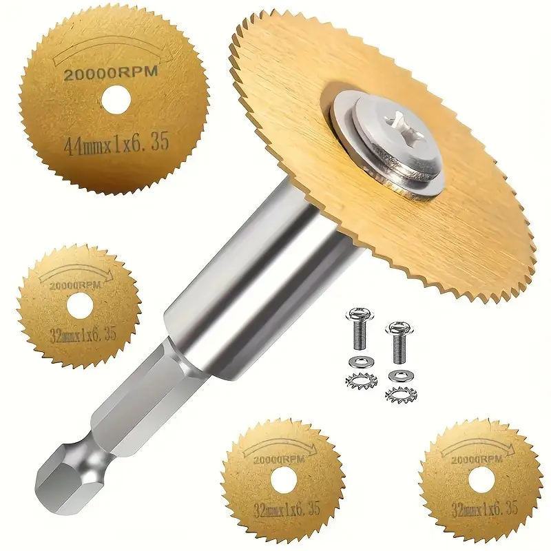 Heavy-Duty Titanium-Coated High-Speed Steel Saw Blade Set, 20,000 Rpm, 3.17-Inch Diameter, Hex Handle, Metal & Wood Cutting, Professional Use