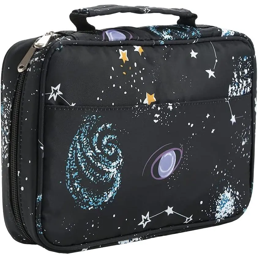 Cover Carrying Book Case Church Bag  Protective with Handleand Zippered  Pocket,  for Girls Women Mother Men Women Father (Black Galaxy)
