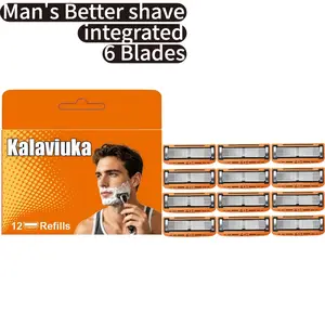 Men's razor set,12/24 refill blades, 6-blade system, integrated frame structure, sharp blades with anti-corrosion coating, smooth shave, longlasting and durable.