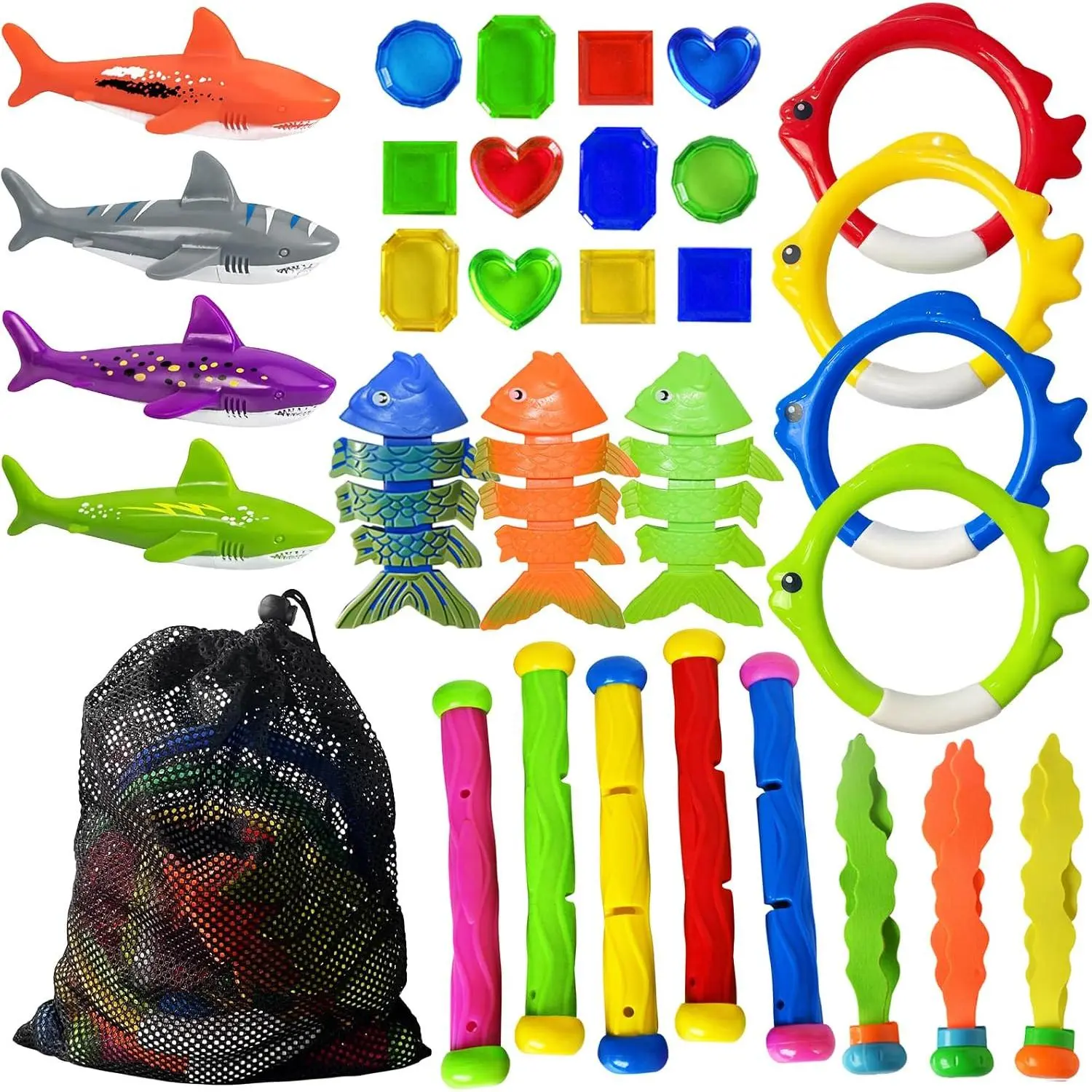 Pool Diving Toys Games - 31 PCS Swimming Pool Toys for Kids Teens with Diving Rings Dive Sticks Underwater Treasures Torpedo Bandits Fish Toy etc Fun Water Swim Toy for Boys Girls Adultsfidget toys