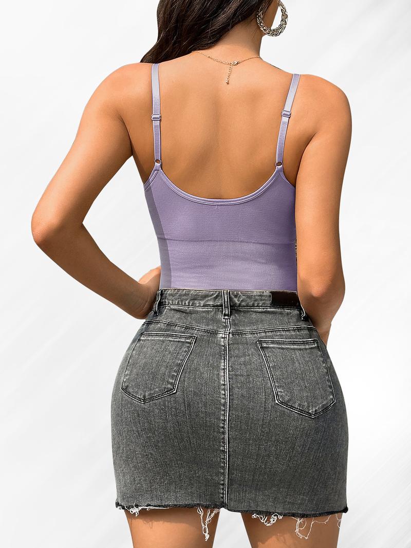 Women's Solid Color Shapewear Bodysuit, High Stretch Tummy Control Shaper, Ladies Clothing for Daily Wear, Seamless Shapewear