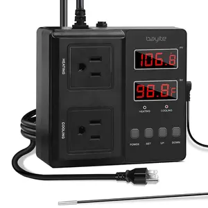 1650W 15A BTC211 Dual Digital Outlet Thermostat Plug Temperature Controller, Pre-Wired 2 Stage Heating & Cooling Mode 110V-240V, for Fermentation, BBQ, Reptile, Aquarium