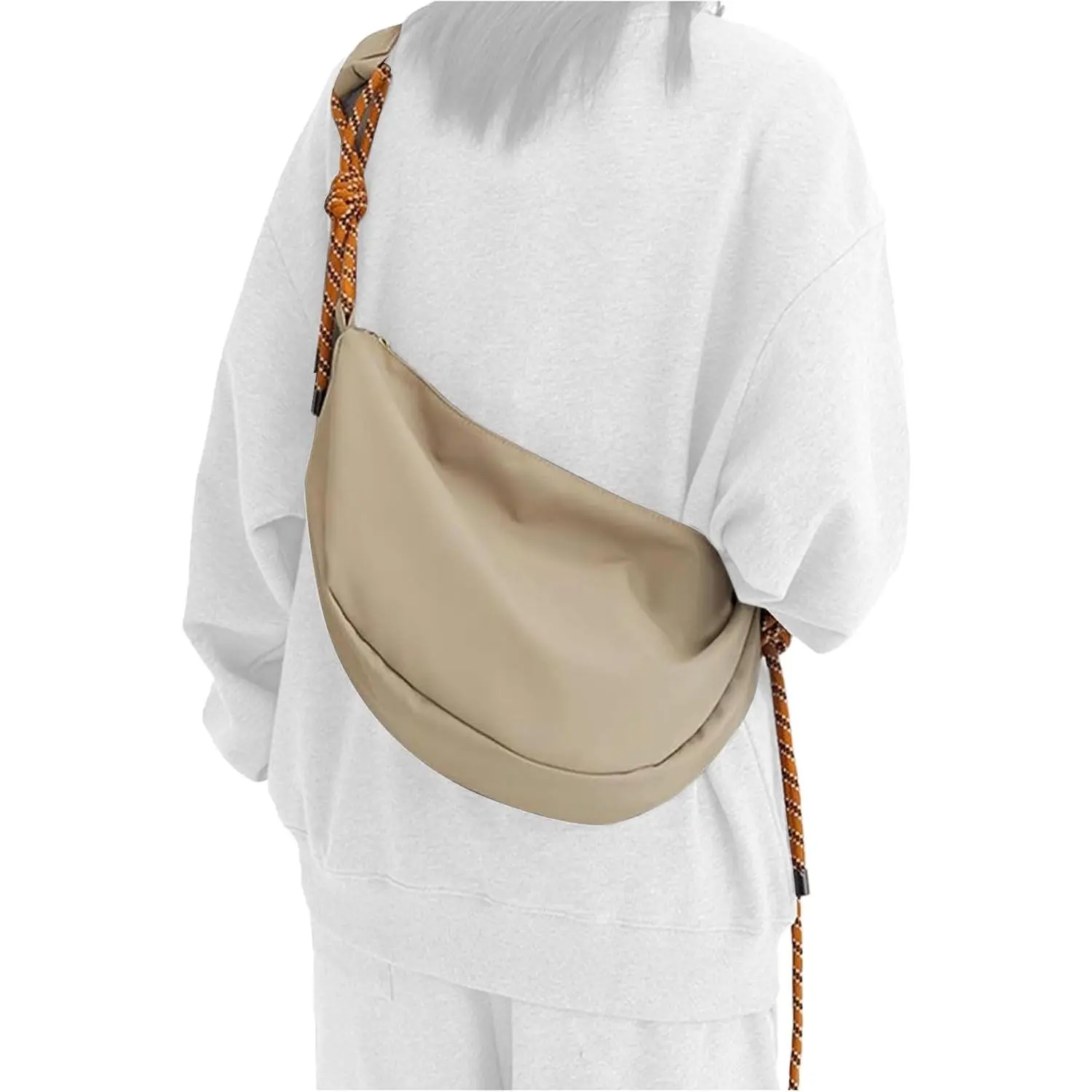 Hobo Crossbody Bag for Women, Nylon Crescent Bag, Trendy Dumpling   Bag, Half Moon  Bag