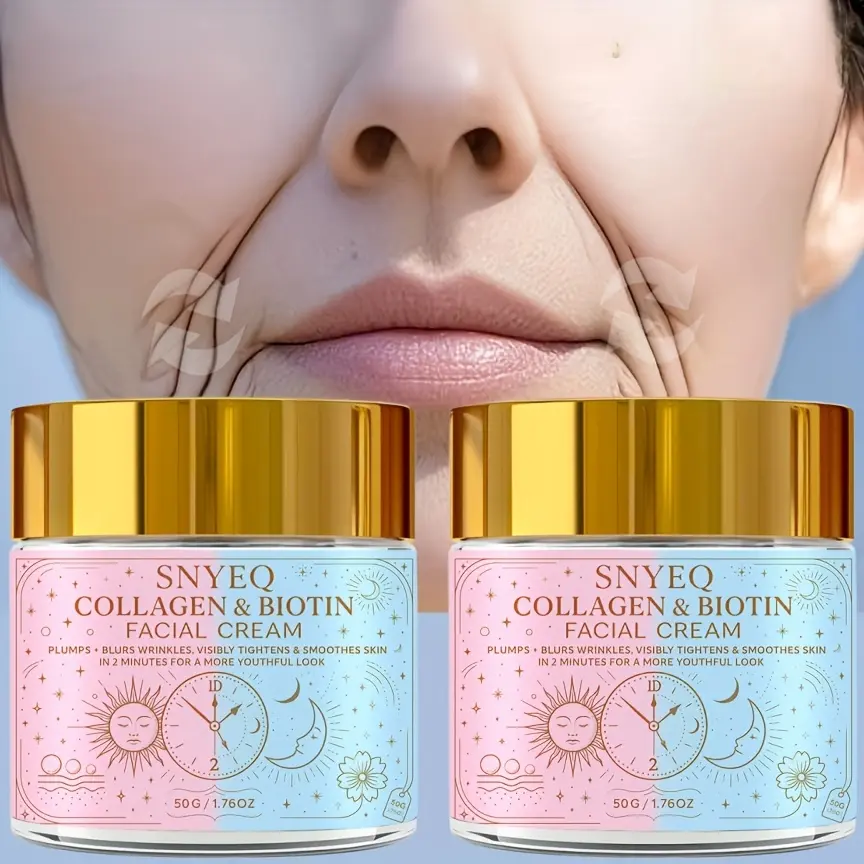 COLLAGEN And BIOTIN FACIAL CREAM Moisturizing Cream -INSTANT in 2 Minutes-Real-Time Smoothing, Containing Collagen, Vitamin C And E-Suitable for All Light Skin Types, The Appearance of Fine Lines, Wrinkles, Crow'S Feet, Smile Lines, Frown Lines, Etc