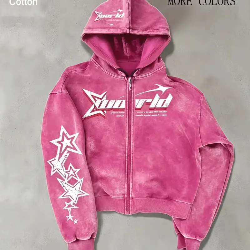 Trendy Men's Letter Star Print Hoodie, Graphic Hoodies, Casual Loose Cotton Pullover, Street Style Daily Wear, All Seasons, Without Button or Zipper