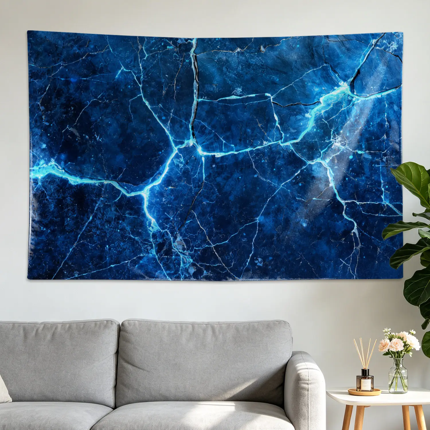 Blue Lightning Cracked Texture Wall Tapestry - Large Horizontal Printed Polyester Wall Hanging, Decor Artwork for Bedroom Room Decor, No Installation Required, Indoor-Outdoor Gift for Family
