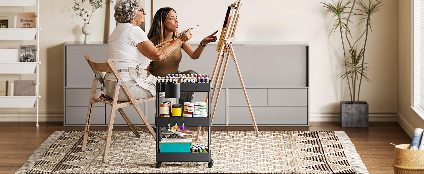 Slim Storage Cart with Wheels - 3 Tier Bathroom Organizers and Storage Cart - Rolling Carts for Bathroom, Kitchen, Narrow Space, Laundry Room,Black