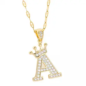 Personalized Initial Letter Crown Pendant Necklace for Women Gift for Friends Family Birthday Party Unique Diamond Shiny Jewelry