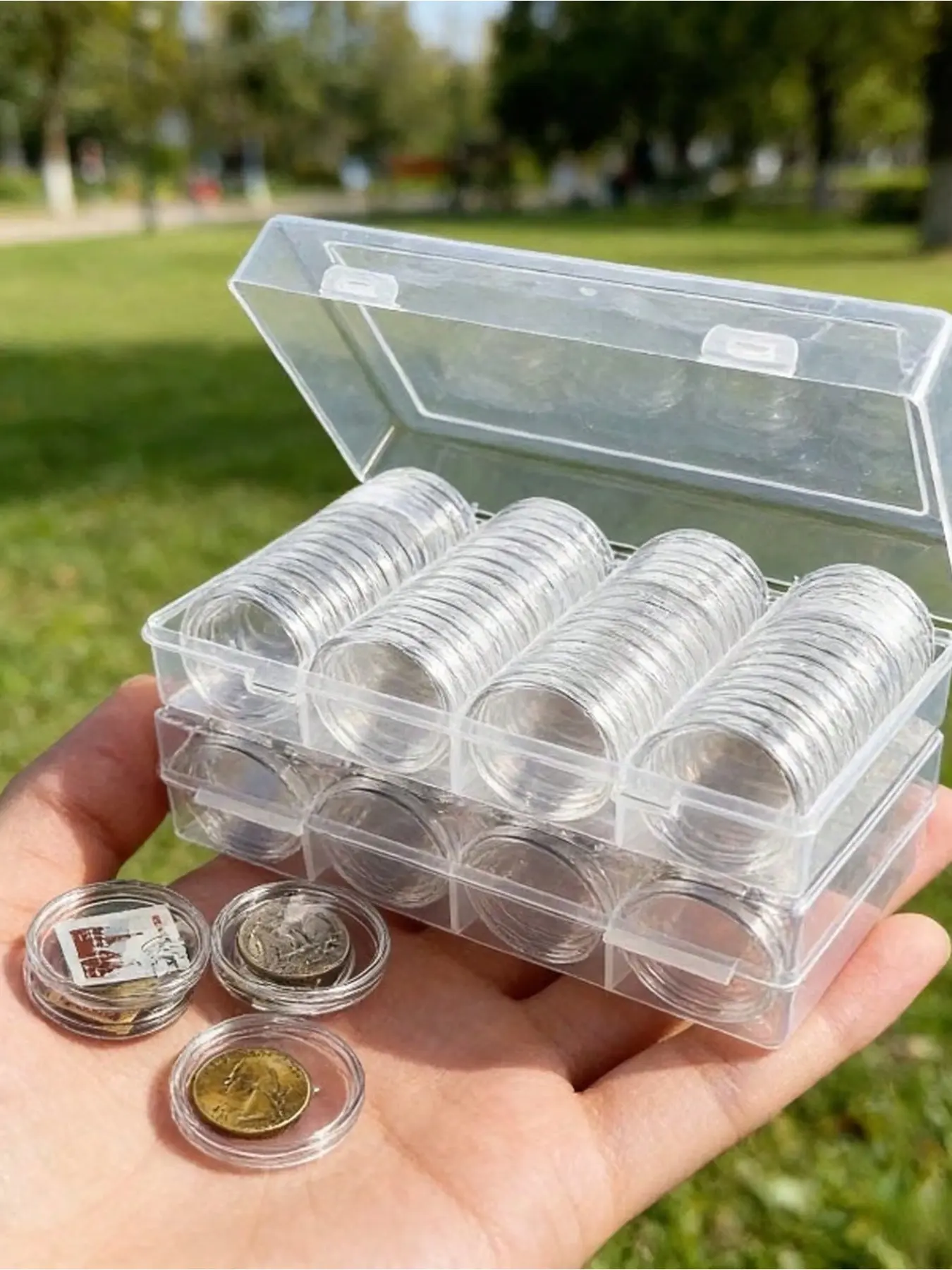 1-piece 27mm transparent coin storage case, plastic coin box container capsule, portable euro coin box and travel coin container, coin collection and organizing box, commemorative coin collection box, transparent storage box, Clear Containers