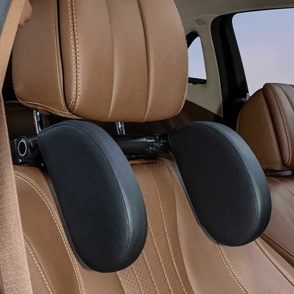 Ergonomic car sleep headrest with 360° rotation, memory foam side cushions wrap head & neck, sturdy ABS frame, one-touch adjustment, travel neck support for sedans & luxury cars