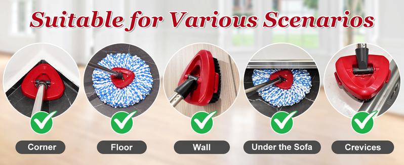 Replacements Spin Mop Combo – 2 Microfiber Heads + Scrubber Brush & Triangle Base for O‑Cedar RinseClean 2‑Tank (Mop Handle Included)