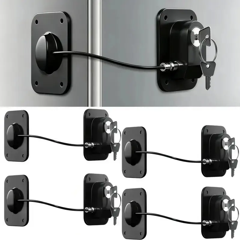 4-Pack Functional Refrigerator & Cabinet Locks, Includes Keys, Silicone Wire Protection, Easy Install, Black (Indoor Leisure & Outdoor Recreation Security Accessory)