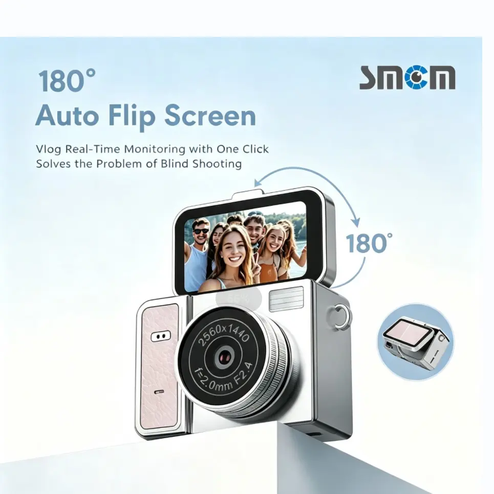Pocket Camera with Strap, Vintage Campus Photo Video Mini Camera, Vlog Flip Screen HD Selfie Camera, Includes 8GB TF Card