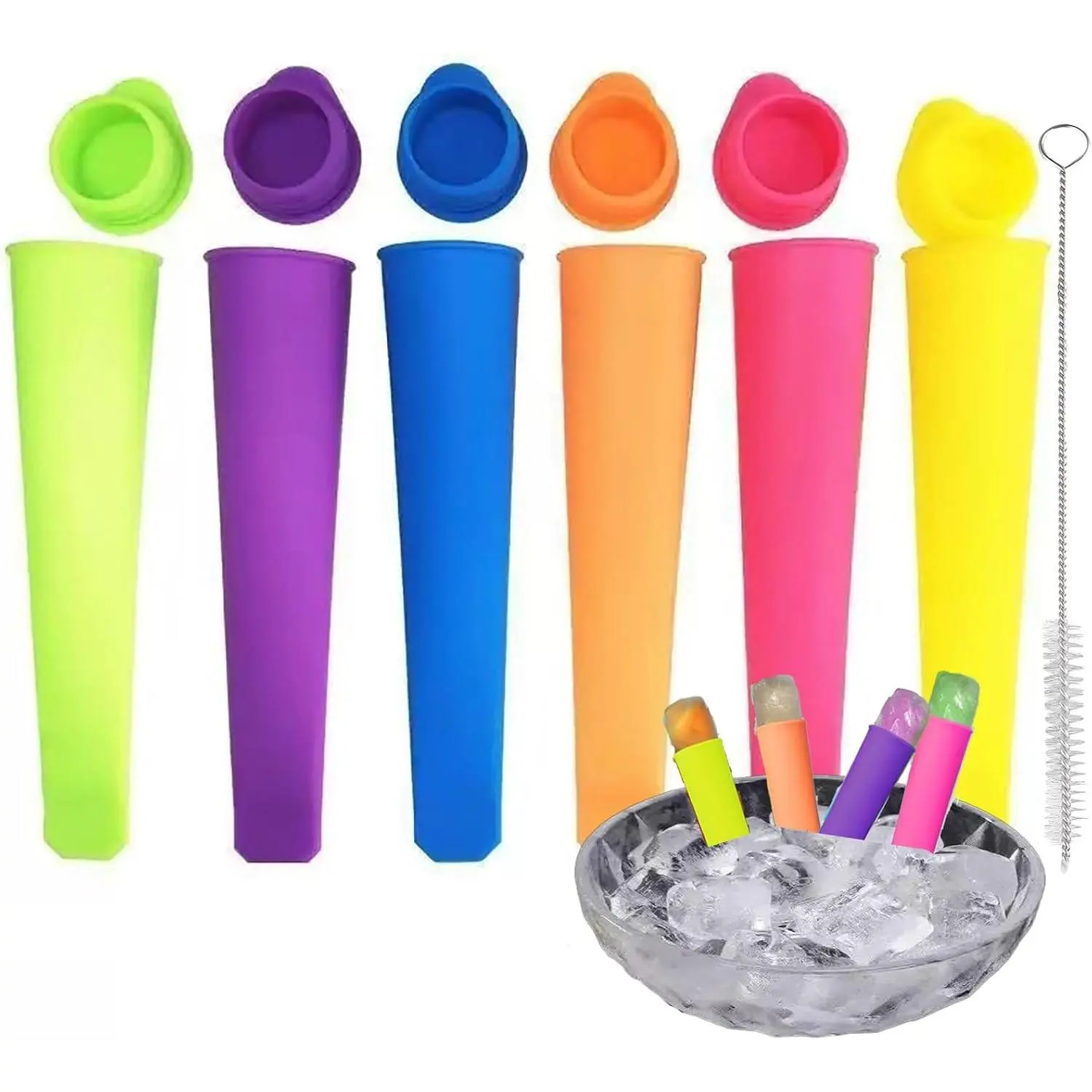 6 count  Popsicle Molds Multicolor Popsicle Ice Pop Molds  Popsicle Tubes for DIY Yogurt,s,  DIY Frozen Popsicles -1Pcs Cleaning Brush