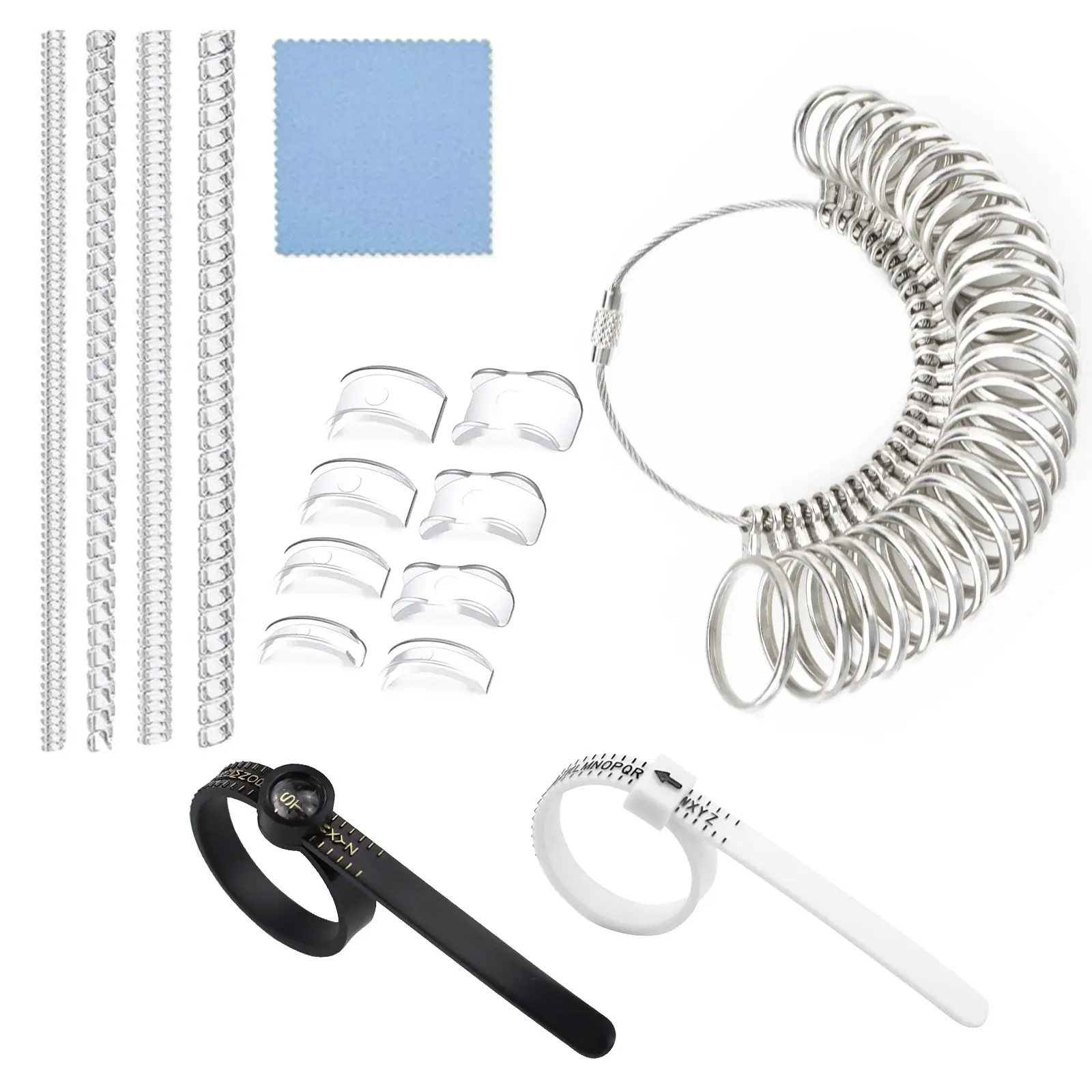 Adjustable Ring Spacer with Measurement Tool, Invisible Ring Protector, Includes Polishing Cloth, Durable and Flexible Jewelry Tool
