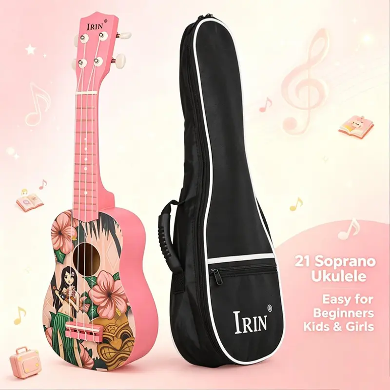 IRIN 21-inch Pink Soprano Ukulele, Basswood 4-string Hawaiian Guitar with Warm Rich Tone, Compact Lightweight Design for Beginner, Teen & Adult Players, Perfect Christmas & Birthday Present for Music Enthusiasts