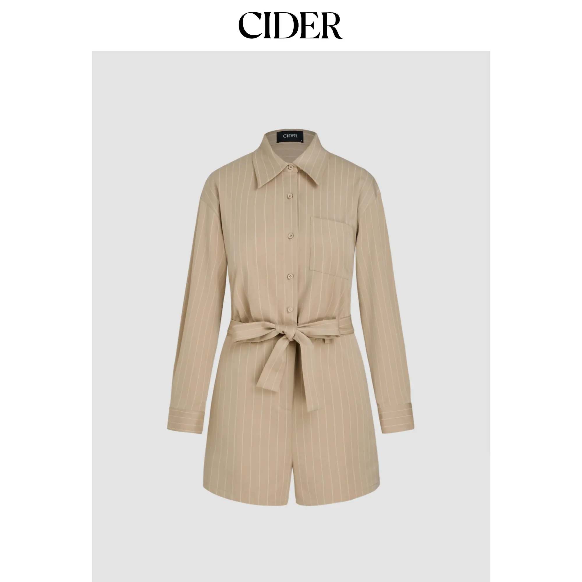Cider [size 2-10] Collar Striped Button Pocket Romper With Belt