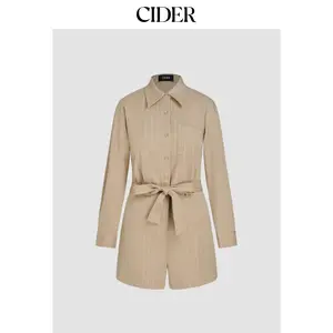 Cider [size 2-10] Collar Striped Button Pocket Romper With Belt SummerWins Dealsforyou