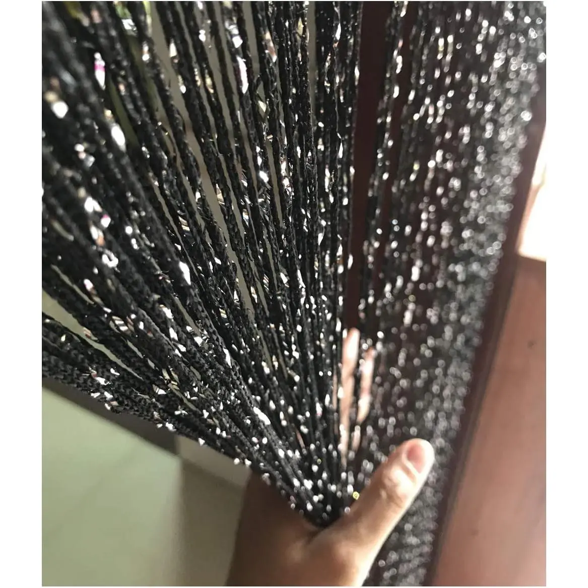 1x2 M Door String Curtain Rare Flat  Ribbon Thread Fringe Window Panel Room Divider Cute Strip Tassel for Wedding Coffee House Restaurant , Black