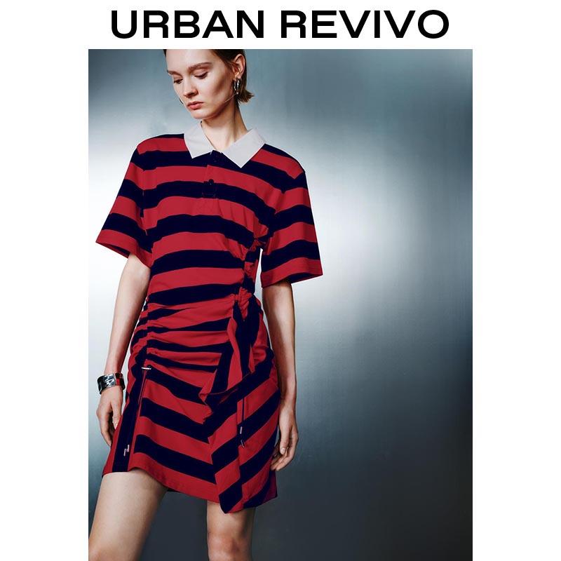 URBAN REVIVO Striped Irregular Hem Straight Dresses UWJ750051  Casual Outfit 2025 Women Clothing Girl Elegant Fashion Trendy and Versatile OOTD Womenswear Shortsleeve SpringStatements
