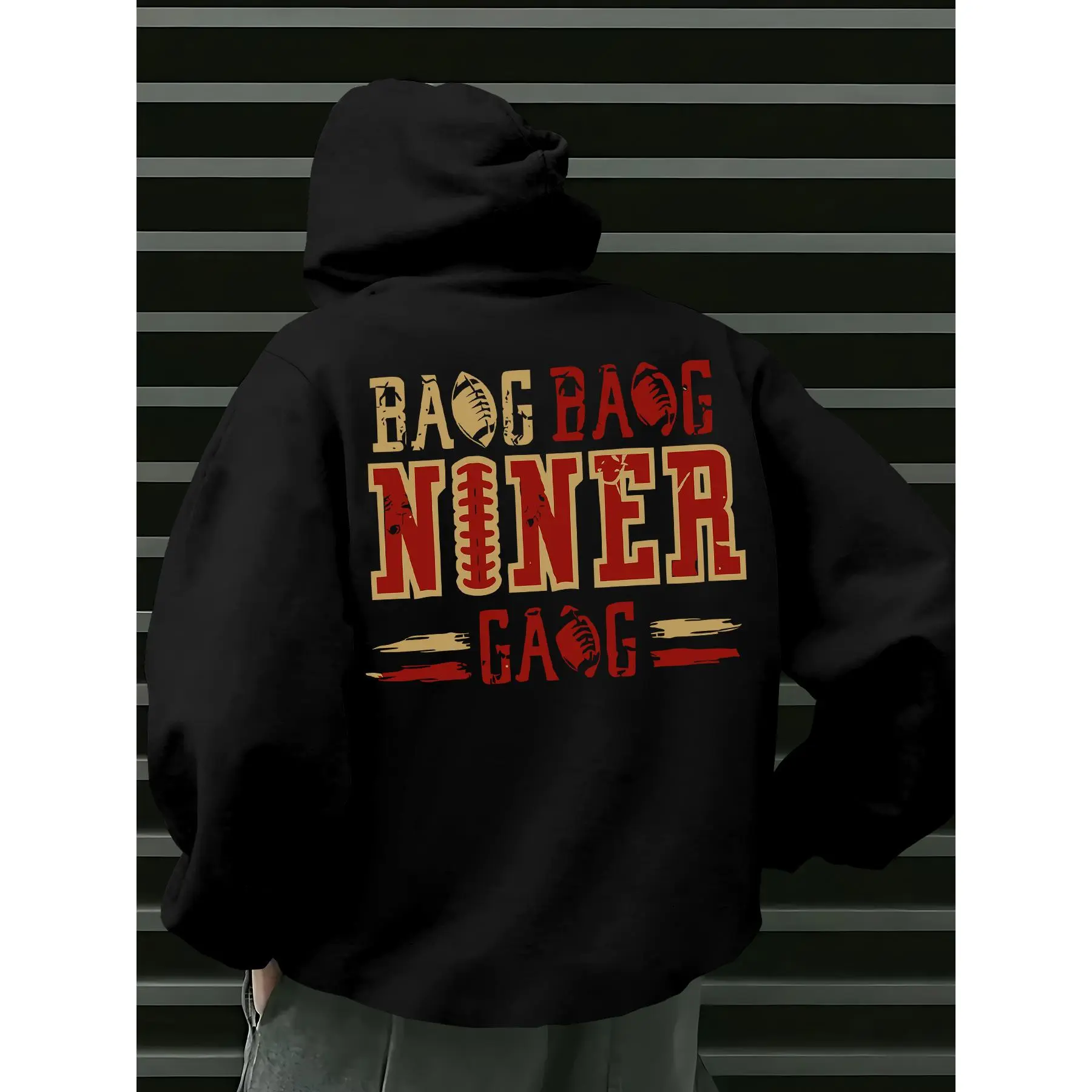 Men's hooded sweatshirt, casual and versatile, American street style graphic elements, fashionable and trendy outerwear and loungewear hooded sweatshirt, men's casual pullover hooded sweatshirt.