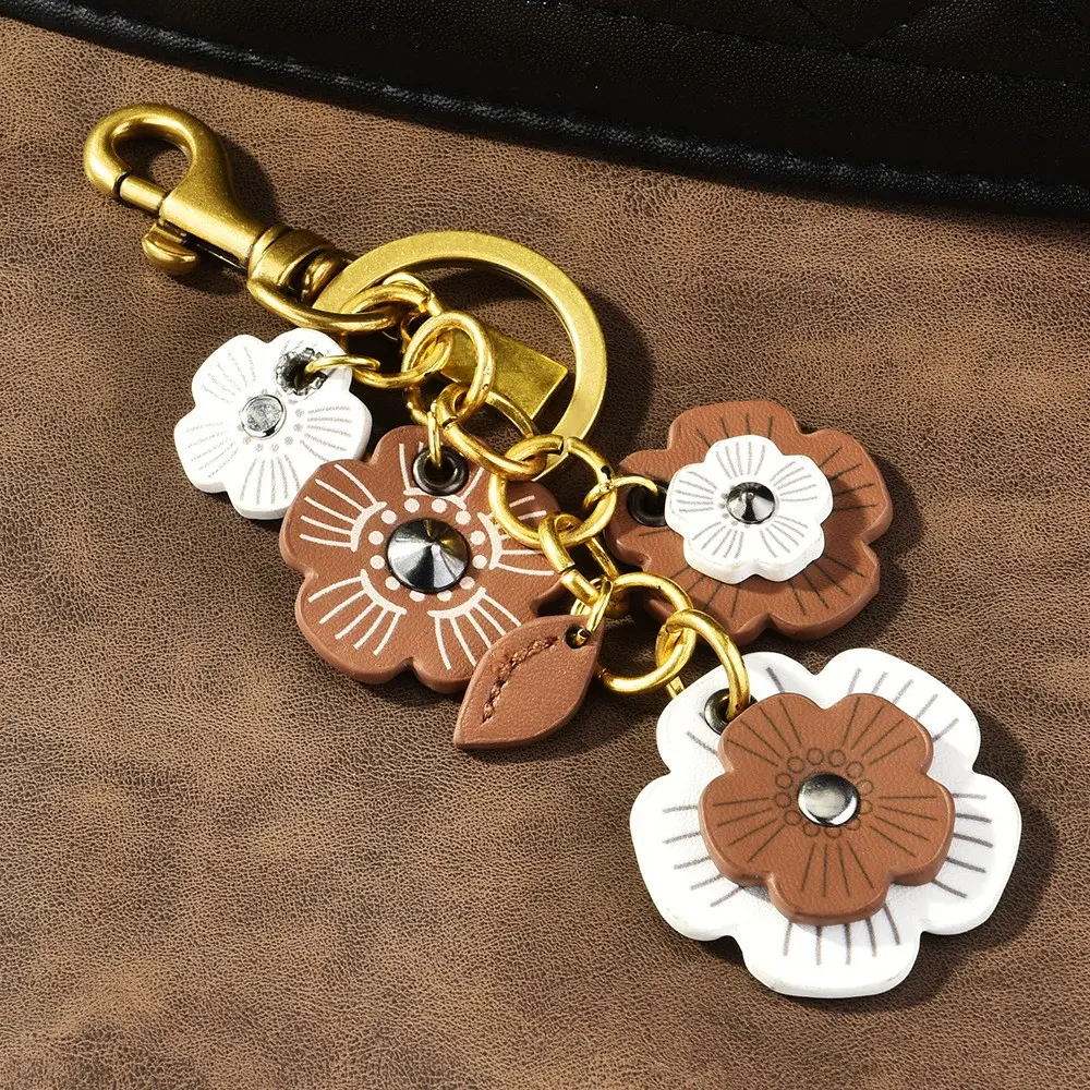 Vintage Leather Keychain, American Retro Multi-Layer Flower Bag Charm, Unique Commuter Accessory, Perfect Gift Idea