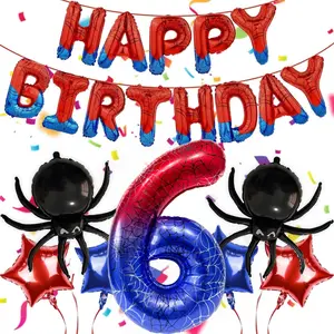40-Inch Blue Number Balloons, Spider Shape Balloons 0-9, Boy Birthday Party Decorations, Photo Props for Celebrations