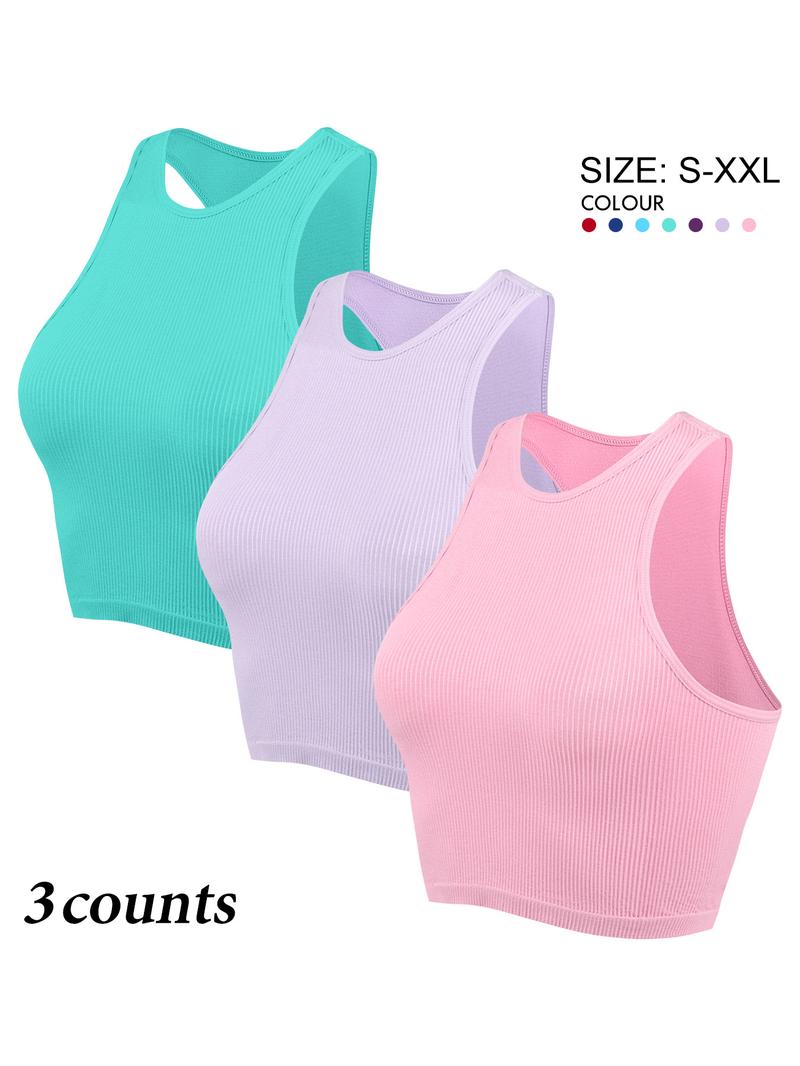 Women's Solid Color Racerback Sports Slim Fit Tank Top, Comfortable Breathable Round Neck Sleeveless Undershirt, Gymclothes, Ladies Sportswear for Indoor Outdoor Wear, Workout Clothes, Breathable Workout Tops, Activewear, Fitness Top