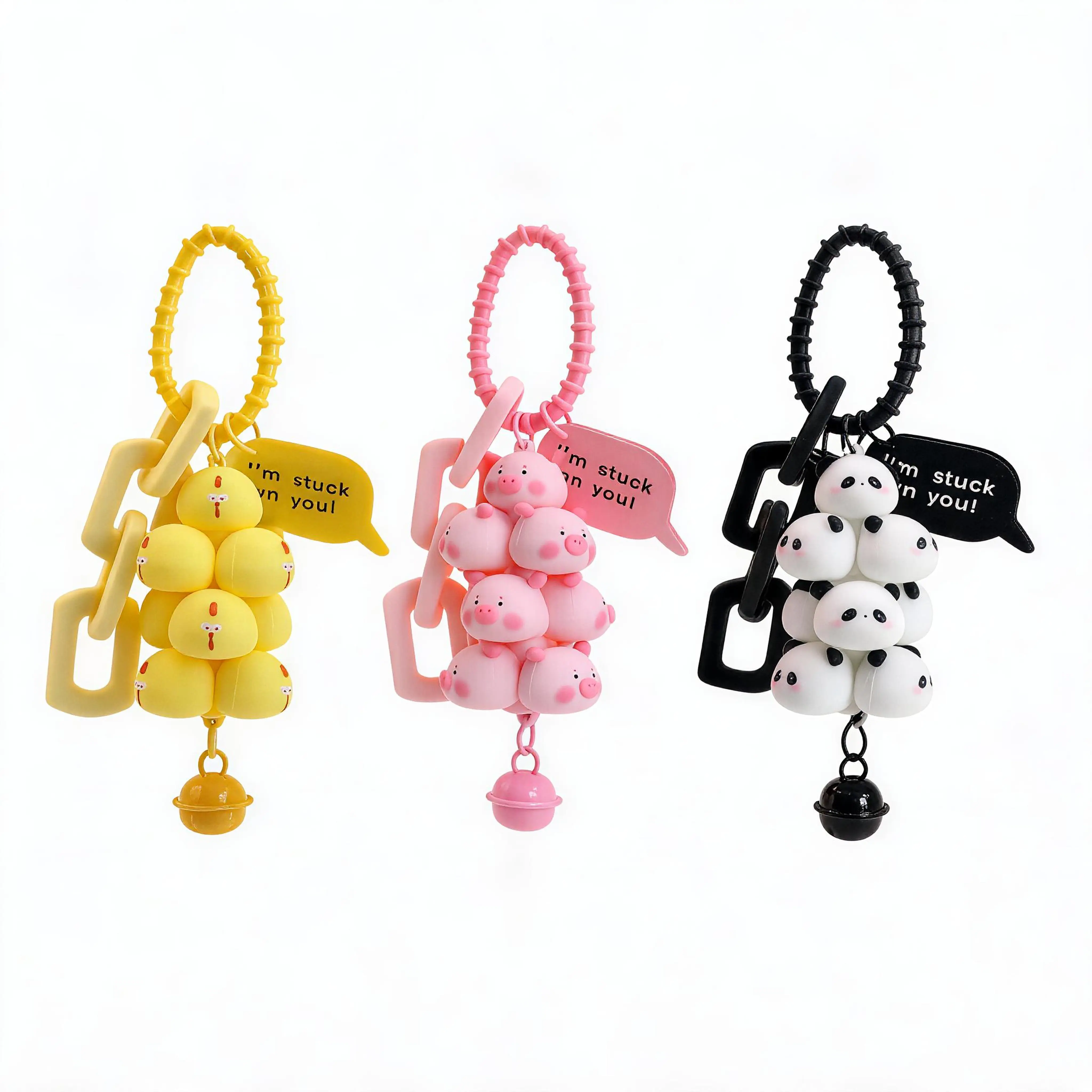 Cartoon Cute Metal Alloy Keychain - Stackable Pig/Panda/Chick Unisex Charm, Anti-Lost Student Bag Accessory, Student Gift