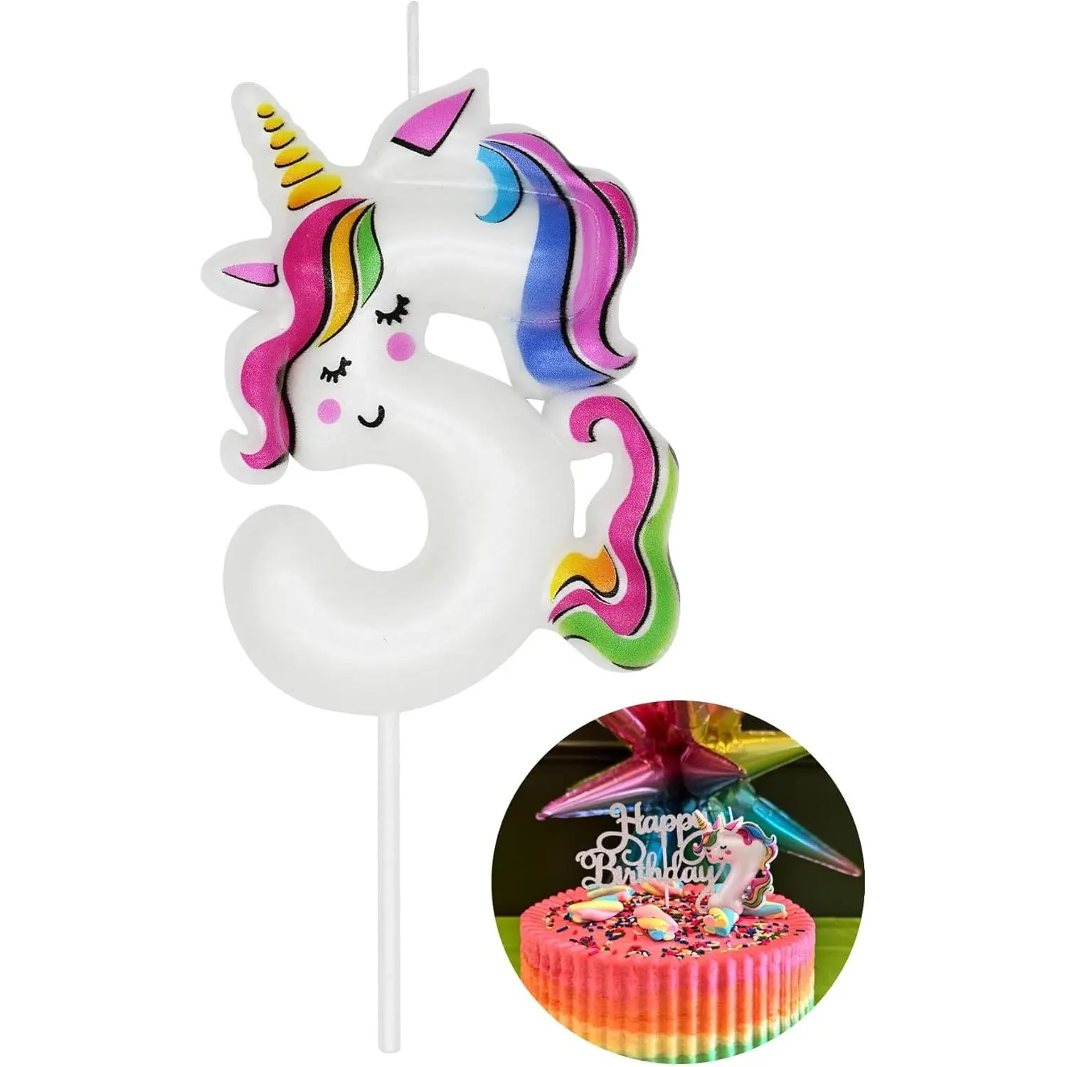 Birthday Candle Number White Unicorn Themed Party Decorations Beautiful Cake Topper 1 count (Unicorn Number 5)