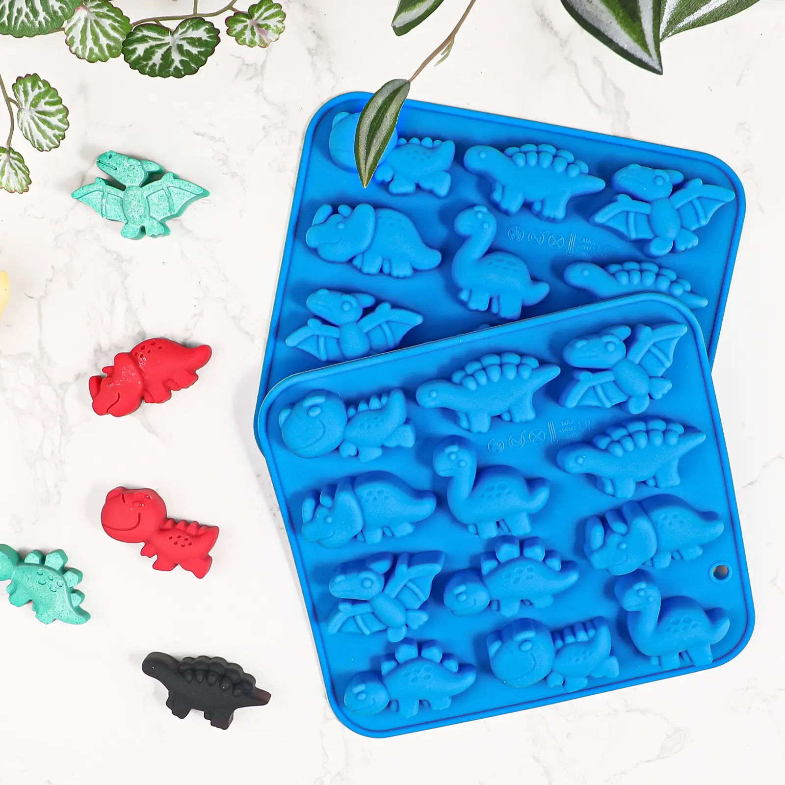 2-Pack Silicone Dinosaur Chocolate Mold, Baking Molds, Home Baking Supplies, 12-Compartment Non-Stick Reusable Molds for Chocolates, Hard Candy, Soft Candy, Easy Clean