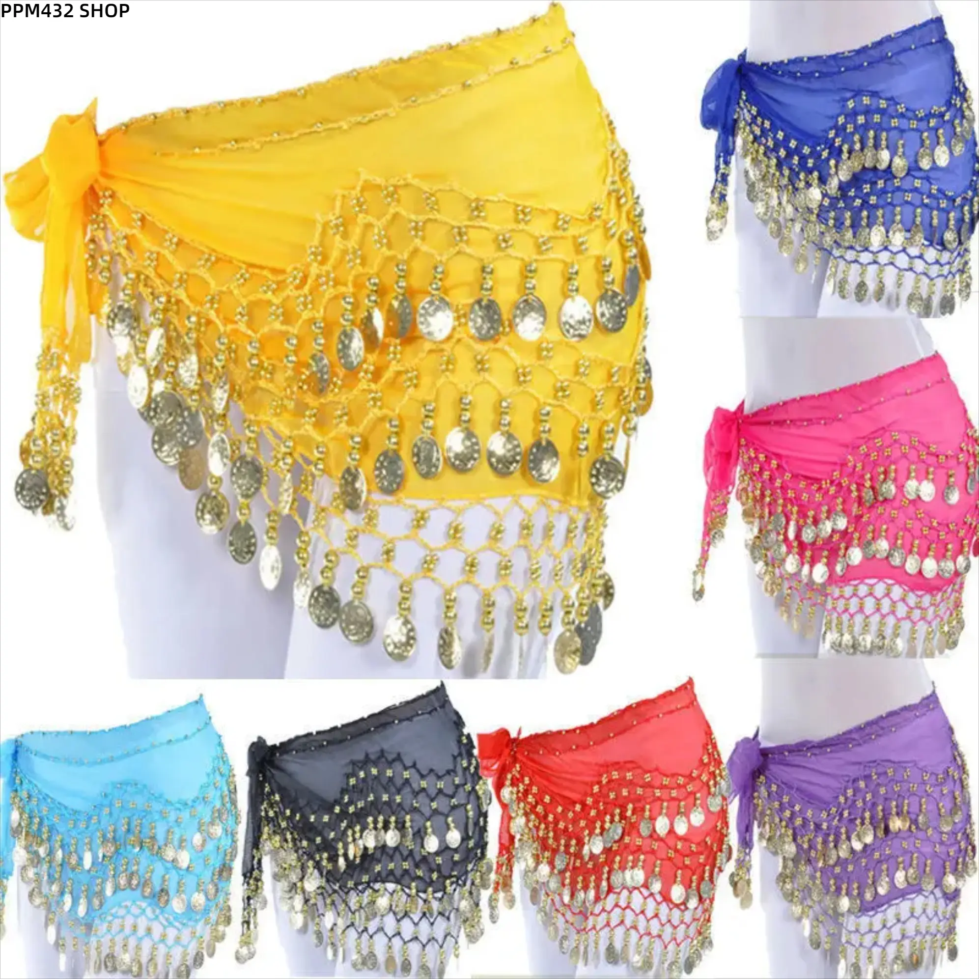 Gold Coin Belly Dance Hip Scarf Belt, 3 Row Waist Chain Wrap Skirt Accessory with Shimmering Coin Detail, Boho Fashion Dancewear for Women, Party Performance Festival Costume Styling
