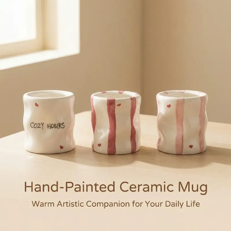 Hand painted ceramic mug ins wind striped love cup creative coffee cup Nordic simple home water cup Cozy Mug Ceramic Cups Creative Mugs