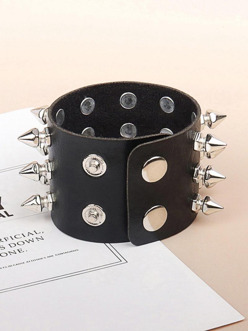 Punk Style Rivet Decorated Pu Leather Bangle, 2024 New Style Personality Exaggeration Jewelry for Party, Daily Clothing Decor, Trendy All-match & Exquisite Jewelry for Birthday Gift, Strap Bracelet, Stackable Bracelets