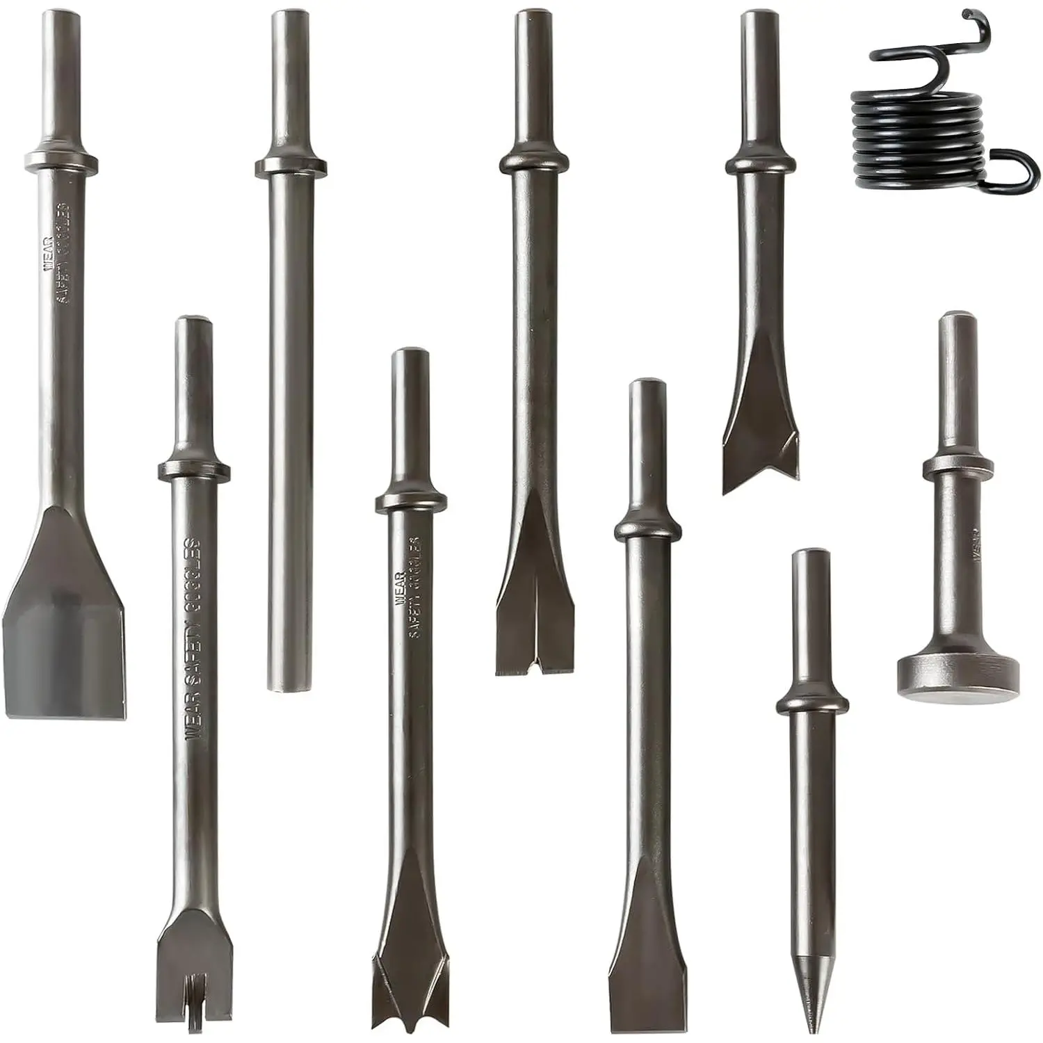 Air Hammer Bits Set, 10- Chisel Kit 0.401 Shank